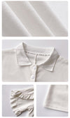 おすすめ POLOネック シンプル フリル ロング Tシャツ 三色 ゆったり半袖 ＜U-3055＞