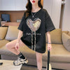 着心地良い ハート 立体風 プリントTシャツ 三色 ゆったり半袖＜U-2933＞