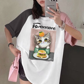 話題沸騰中 プリント切り替え 新作 全2色 半袖Tシャツ カットソー ＜U-8682＞