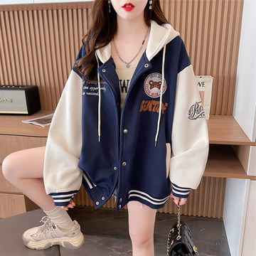 【裏起毛】超人気商品  厚手フード付きスタジャン 全2色パーカ<U-4675>