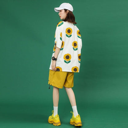 新商品 カジュアル 簡潔 花柄 半袖Ｔシャツⅹパンツセット<U-8071>