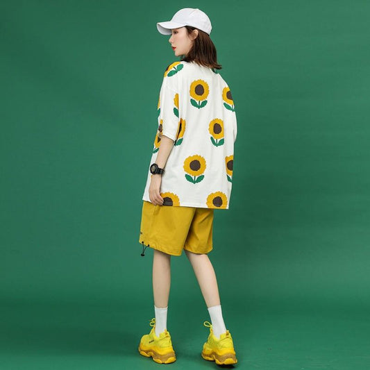 新商品 カジュアル 簡潔 花柄 半袖Ｔシャツⅹパンツセット<U-8071>