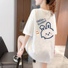 韓国系 アルファベット 可愛いウサギちゃん プリントTシャツ ゆったり半袖＜U-2969＞