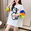 超人気商品 カラーマッチング ベアー柄 切り替え プリント ロング Tシャツ ゆったりワンピース ＜U-4024＞