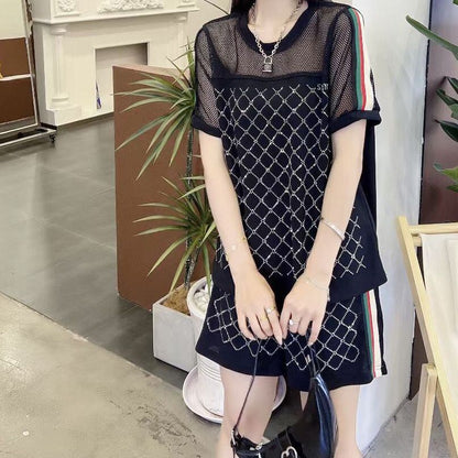 好感度UP ホットダイヤモンド カジュアル 半袖 Tシャツ ショートパンツ セットアップ ＜U-9000＞