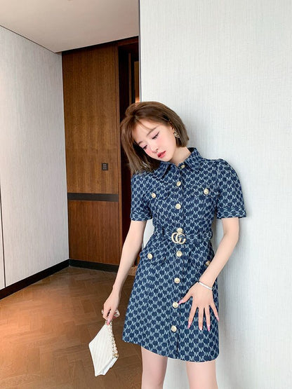 超人気 好感度UP 美人度アップ 上質 ファッション デニム ワンピース<U-8960>