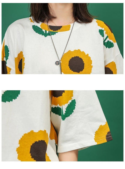 新商品 カジュアル 簡潔 花柄 半袖Ｔシャツⅹパンツセット<U-8071>