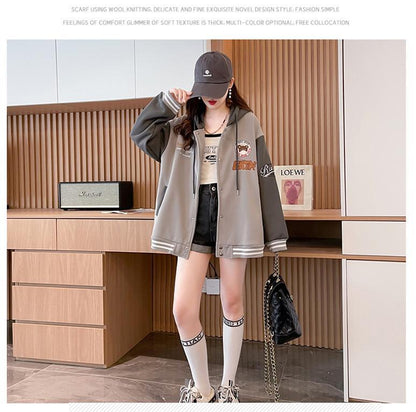 【裏起毛】超人気商品  厚手フード付きスタジャン 全2色パーカ<U-4675>