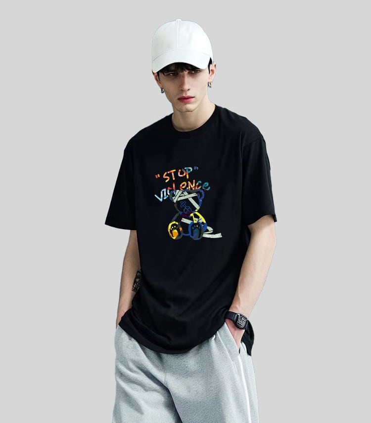 スタイルアップ カジュアル おしゃれ度高め プリント全5色 半袖Tシャツ<U-9437>