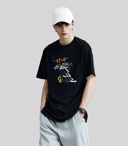 スタイルアップ カジュアル おしゃれ度高め プリント全5色 半袖Tシャツ<U-9437>