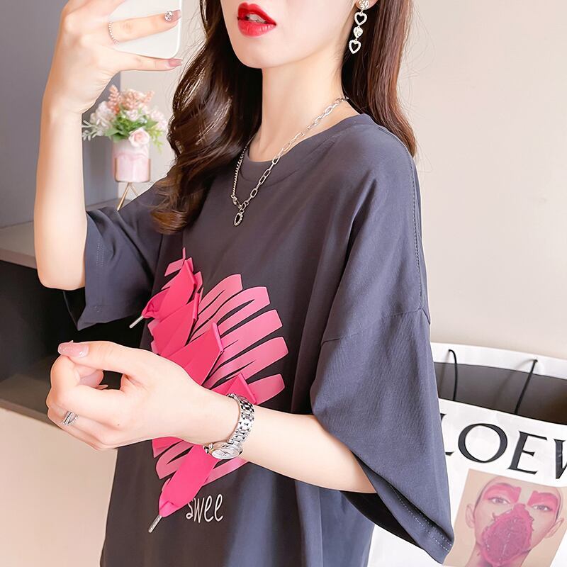 柔らかくて優しい印象 ゆったり ファッション感満々 ロング丈 3色半袖Tシャツ＜U-9206＞