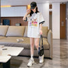 デザインセンスゆったりプリントトップラペルTシャツポロシャツ<U-2898>