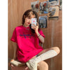 質感のいい アルファベット 刺?ロゴ Tシャツ ローズ ゆったり半袖＜U-2967＞