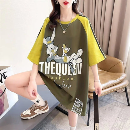 キュートなウサギのカラーブロック半袖Tシャツ<U-2989>