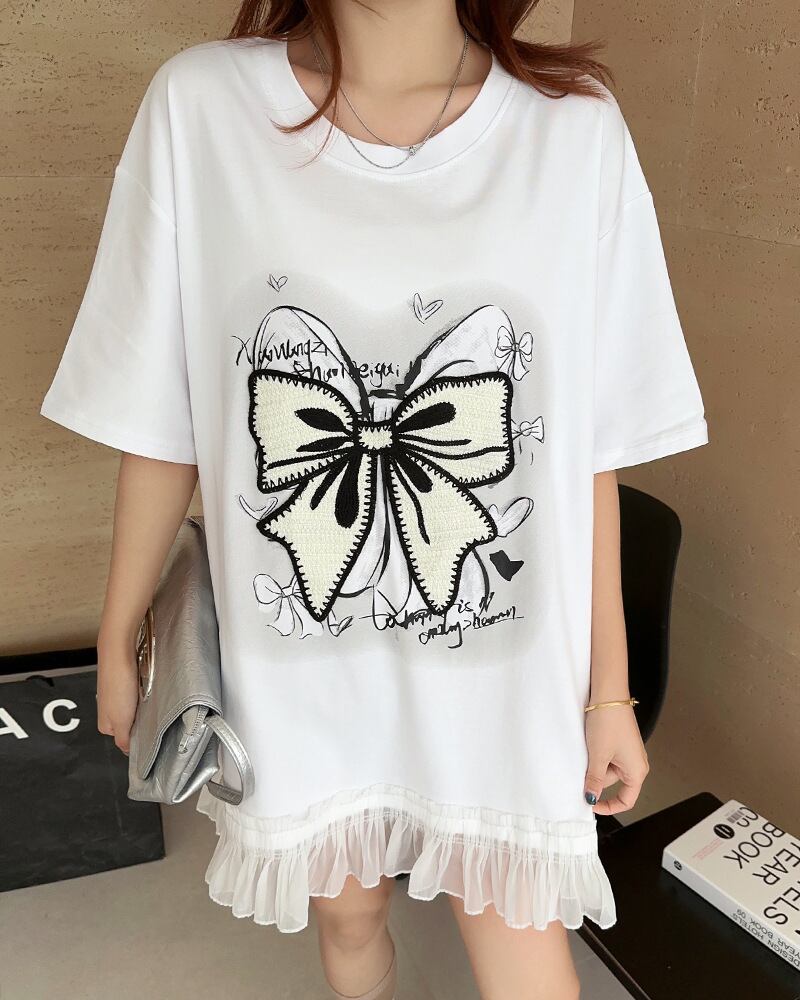 今季マストバイ プリントゆったり 切り替え 半袖Tシャツ 全4色＜U-8256＞