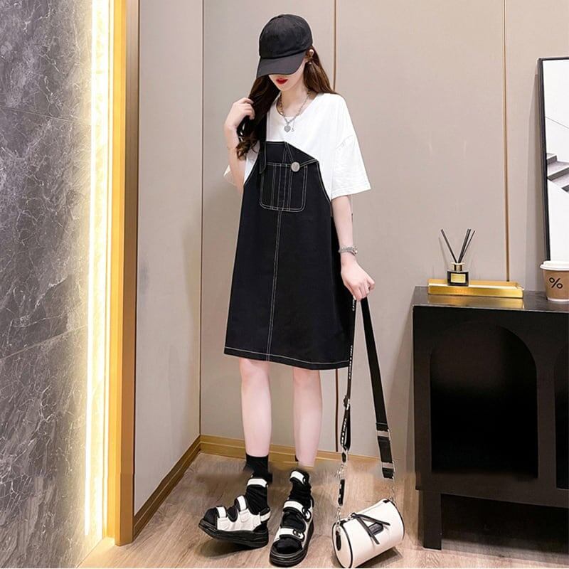 カジュアル 切り替え 一目惚れ Tシャツ カットソー ワンピース＜U-3334＞