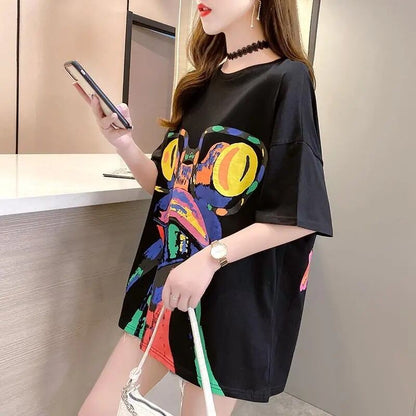 絶対流行 プリント ファッション ゆったり 全4色 半袖 Tシャツ＜U-11523＞