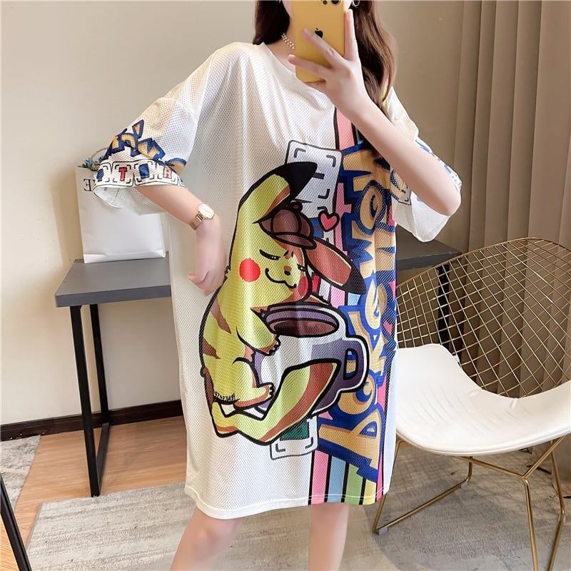 デザイン感 チャーミング プリント Tシャツ カットソー ワンピース＜isf-3492＞