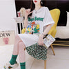デザイン感 プリント チャーミング Tシャツ カットソー ワンピース＜U-3508＞