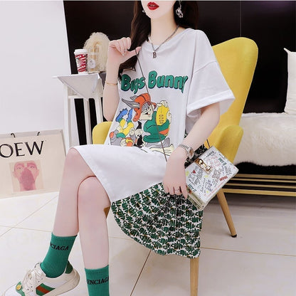 デザイン感 プリント チャーミング Tシャツ カットソー ワンピース＜U-3508＞