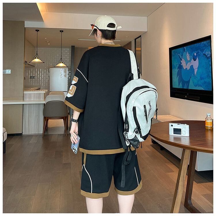 早い者勝ち カジュアル ファッション 切り替え 全3色 半袖Ｔシャツⅹパンツセット<U-8950>