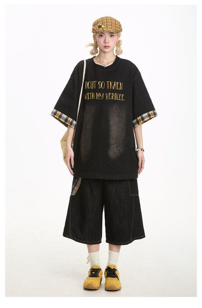 デニム 売れ筋 おすすめ 絶対流行 早い者勝ち カジュアル男女兼用 2色選択 Tシャツ<U-11340>