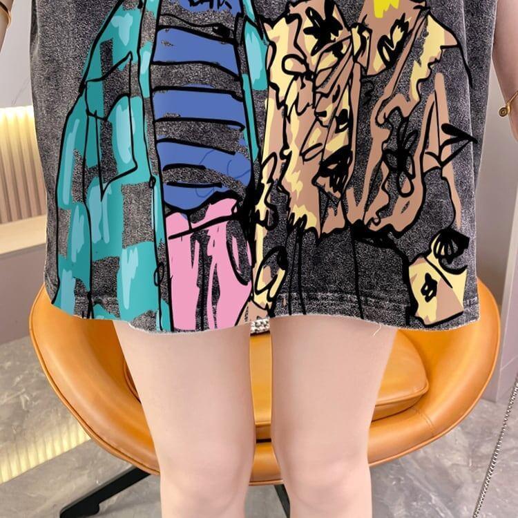 おすすめ ストリート系 ヴィンテージ加工 プリントTシャツ ゆったり半袖＜U-3022＞