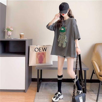 好感度満載 ラウンドネック スタイリッシュ プリント Tシャツ カットソー＜U-2795＞