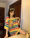 売り切れ必至 トレンドアイテム 存在感抜群 ストライプ柄 半袖Tシャツ<U-9270>