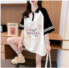 POLOネック プリント バタフライ ロング ラグランTシャツ ゆったりワンピース ＜U-3023＞