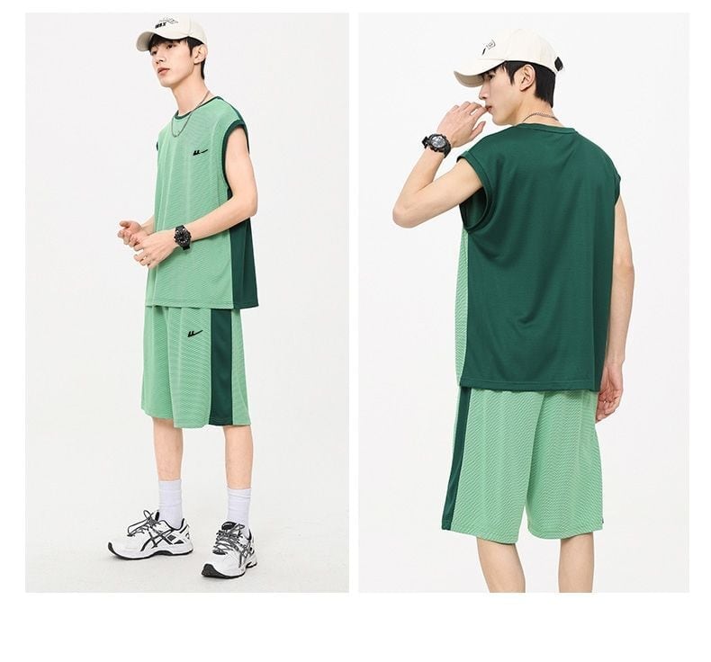 売り切れ必至 ファッション 超人気 男女兼用 ノースリーブＴシャツⅹパンツセット全5色<U-8754>