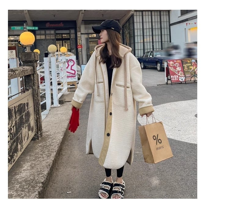 着回し力抜群 暖かい服,ゆったりとしたアウターウェア カジュアル フェイク ラムウール ロング コート <U-9983>