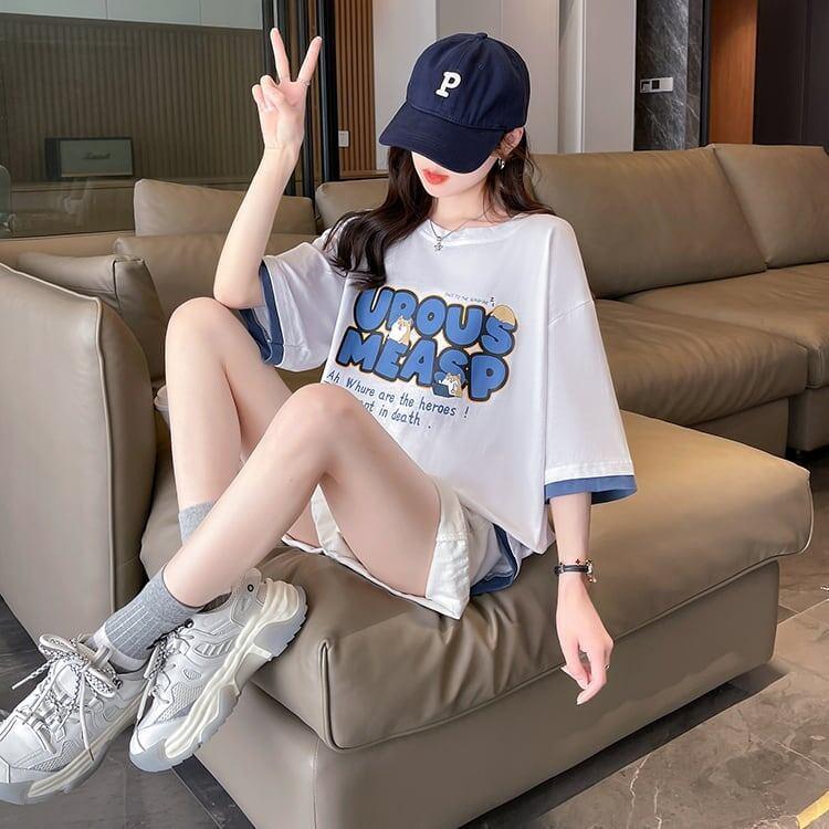 新作 プリントTシャツ ロング アルファベット オーバーサイズ＜U-2808＞