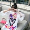 好感度UP デザイン スウィート 一目惚れ 切り替え Tシャツ ＜U-8004＞
