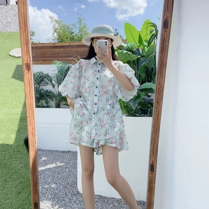 新商品 花柄 大人可愛い シャツ＋ショートパンツ セットアップ＜U-9001＞