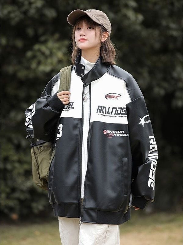 カジュアル 2色選択 切り替え 厚みパッド入り レザー男女兼用 ジャケット <U-10494>