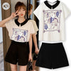 美人度アップ シフォン スウィート 半袖 Tシャツ ショートパンツ セットアップ ＜U-9234＞