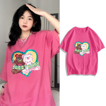 絶対欲しい大人可愛い カジュアル 高見えデザイン プリント全6色 半袖Tシャツ<U-9328>