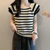 今季マストバイ ファッション カジュアル エレガント ストライプ柄 Tシャツ<U-8339>