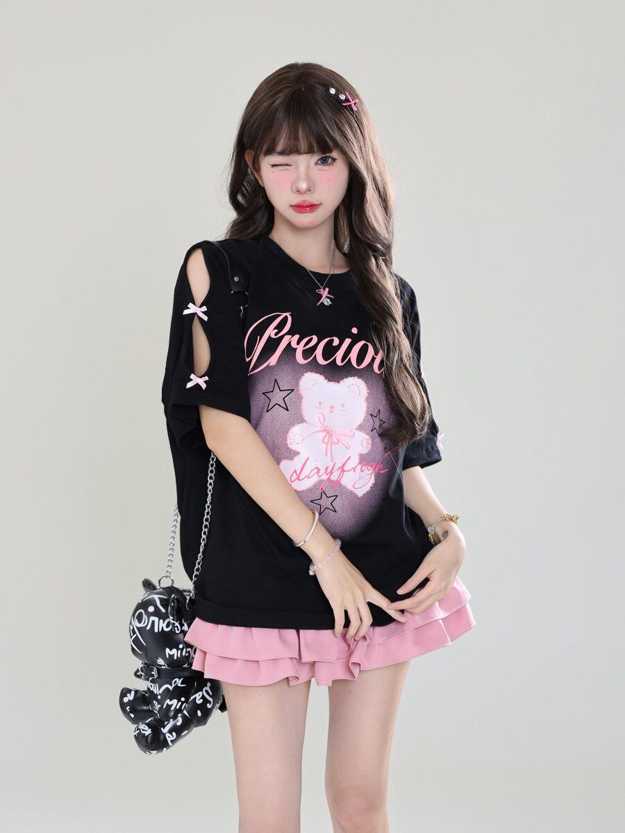 着回し力抜群 レース スウィートプリント 全2色 半袖Tシャツ ＜U-8711＞