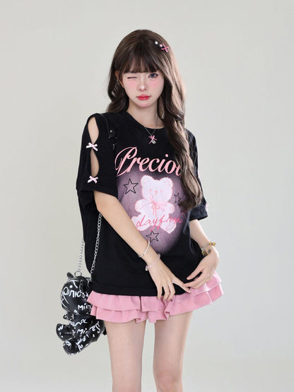 着回し力抜群 レース スウィートプリント 全2色 半袖Tシャツ ＜U-8711＞