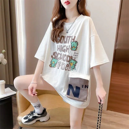 スタイリッシュ 3色選択可 一目惚れ カートゥーンプリント Tシャツ カットソー＜U-3091＞