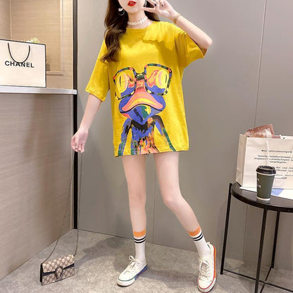 絶対流行 プリント ファッション ゆったり 全4色 半袖 Tシャツ＜U-11523＞