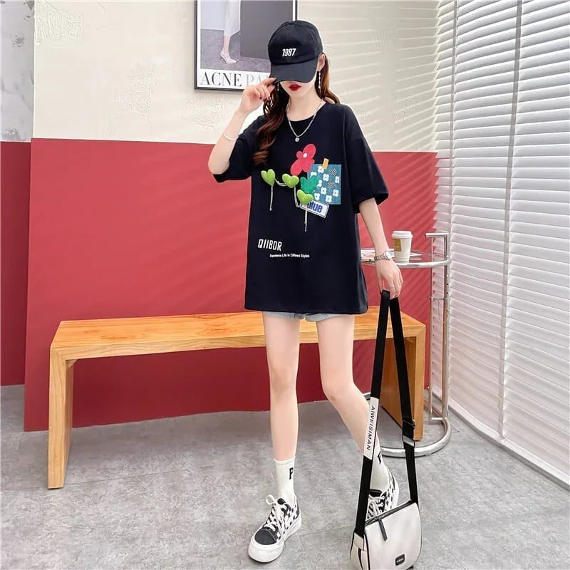 カジュアル プリント 好感度満載 ラウンドネック Tシャツ カットソー＜U-3118＞
