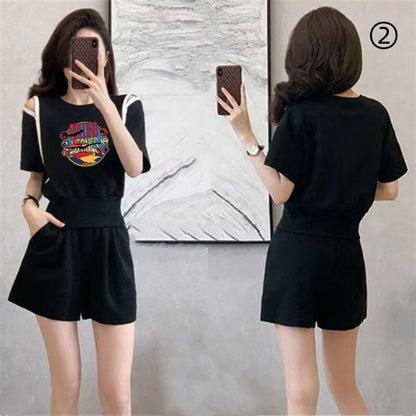 大人可愛い カジュアル 夏に嬉しい機能付き 半袖Ｔシャツⅹパンツセット全4色<U-11194>