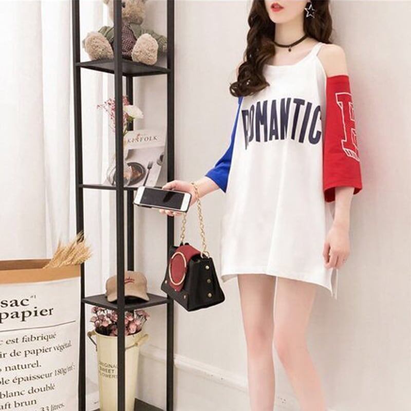 個性的なデザイン プリント 一目惚れ Tシャツ カットソー ワンピース＜U-3342＞