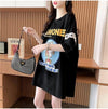 着心地良い レース切り替え リボン プリントTシャツ ゆったり半袖＜U-2889＞