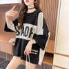 大好評 切り替え ストライプ柄 プリント ロング Tシャツ 三色 ゆったりワンピース ＜U-4012＞