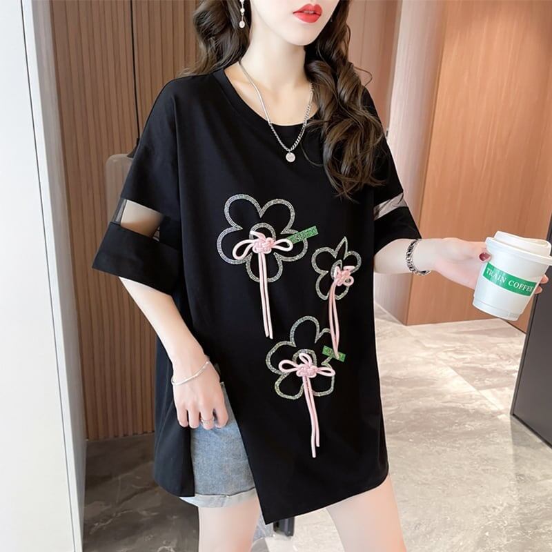 イレギュラー 切り替え カジュアル プリント Tシャツ カットソー＜U-3496＞