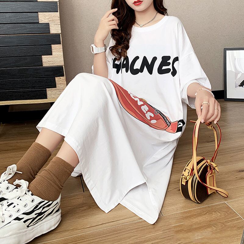 スタイリッシュ プリント カジュアル Tシャツ カットソー ワンピース＜U-8285＞